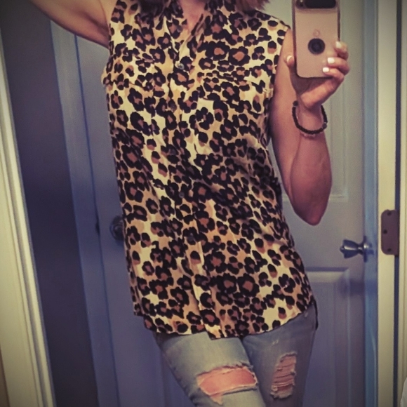 Equipment Tops - Equipment Black and Brown Animal Print Blouse